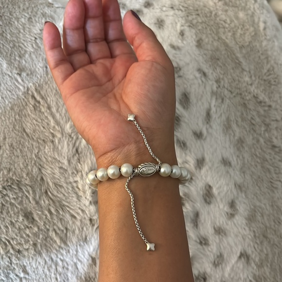 David Yurman Sterling Silver 8mm Wave Bead Pearl Spiritual Beaded Pull Bracelet - Picture 2 of 5